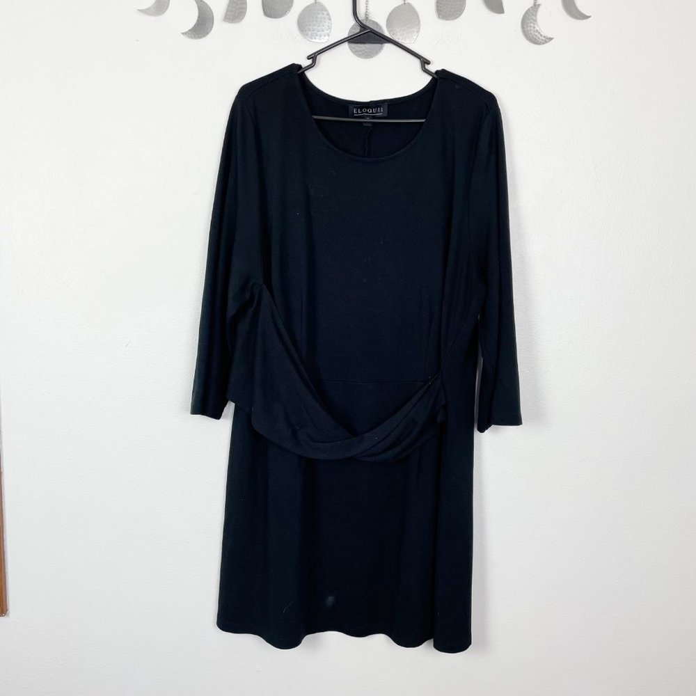Eloquii Woman's Sz 20 Black Long Sleeve Sheath Dress With Draped Front